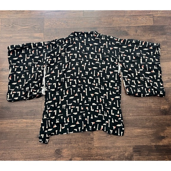 Vintage Japanese Kimono Haori Jacket Silk Black All Over Print Lined Womens Mens - Picture 8 of 8